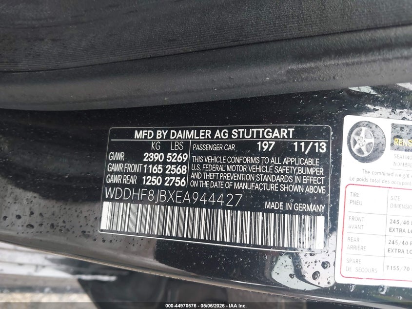2014 Mercedes-benz E-klasse VIN WDDHF8JBXEA944427 IAAI salvage auction — REAR END, Original (Texas), sold $3,400 on 2026-07-07 (photo 9)