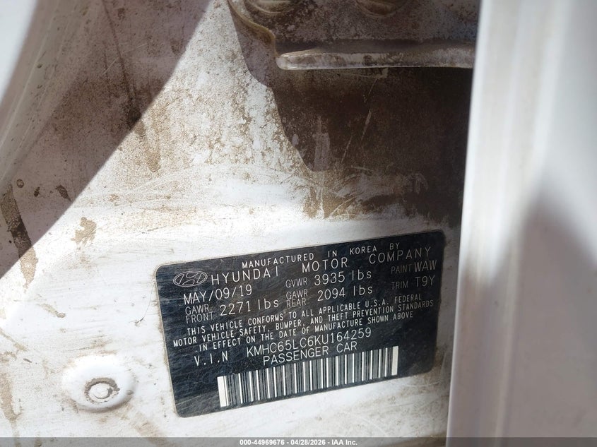 2019 Hyundai Ioniq hybrid VIN KMHC65LC6KU164259 IAAI salvage auction — ELECTRICAL, Clear (Arizona), sold $25 on 2026-07-28 (photo 9)