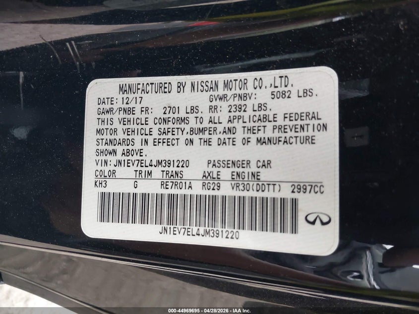 2018 Infiniti Q60 VIN JN1EV7EL4JM391220 IAAI salvage auction — FRONT END, Salvage (New Jersey), sold $2,550 on 2026-07-21 (photo 9)