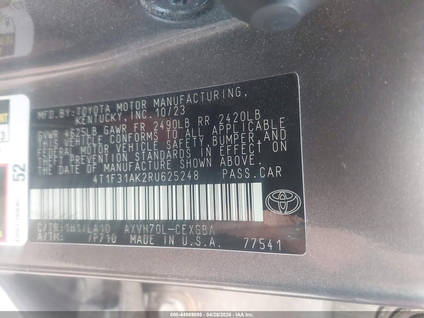 2024 Toyota Camry VIN 4T1F31AK2RU625248 IAAI salvage auction — LEFT FRONT, Original (Texas), sold $7,900 on 2026-07-05 (photo 9)