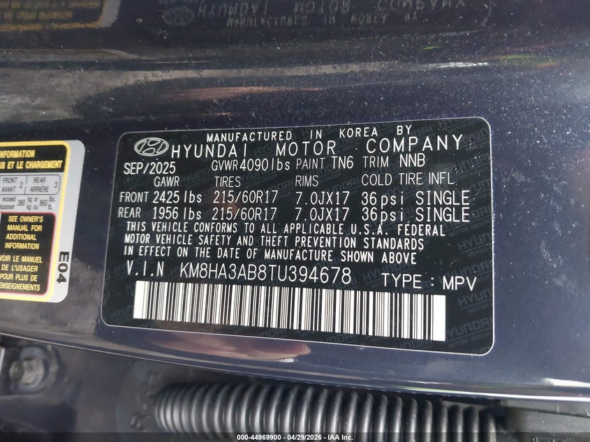 2026 Hyundai Kona VIN KM8HA3AB8TU394678 IAAI salvage auction — FRONT END, Salvage Title, sold $4,875 on 2026-07-07 (photo 9)