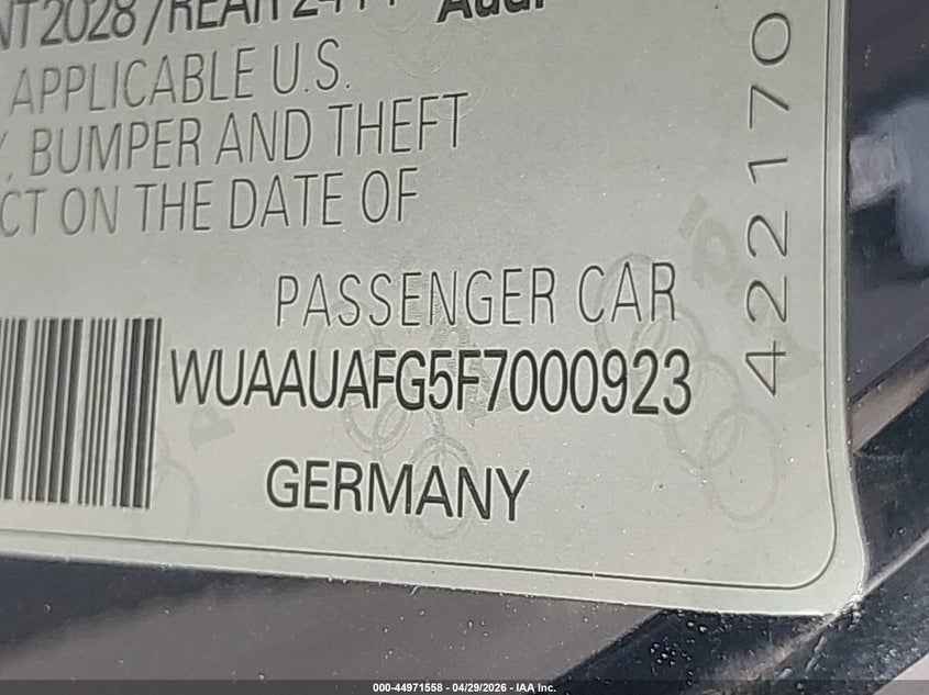 2015 Audi R8 VIN WUAAUAFG5F7000923 IAAI salvage auction — REAR END, Original (Texas), sold $41,250 on 2026-08-07 (photo 9)
