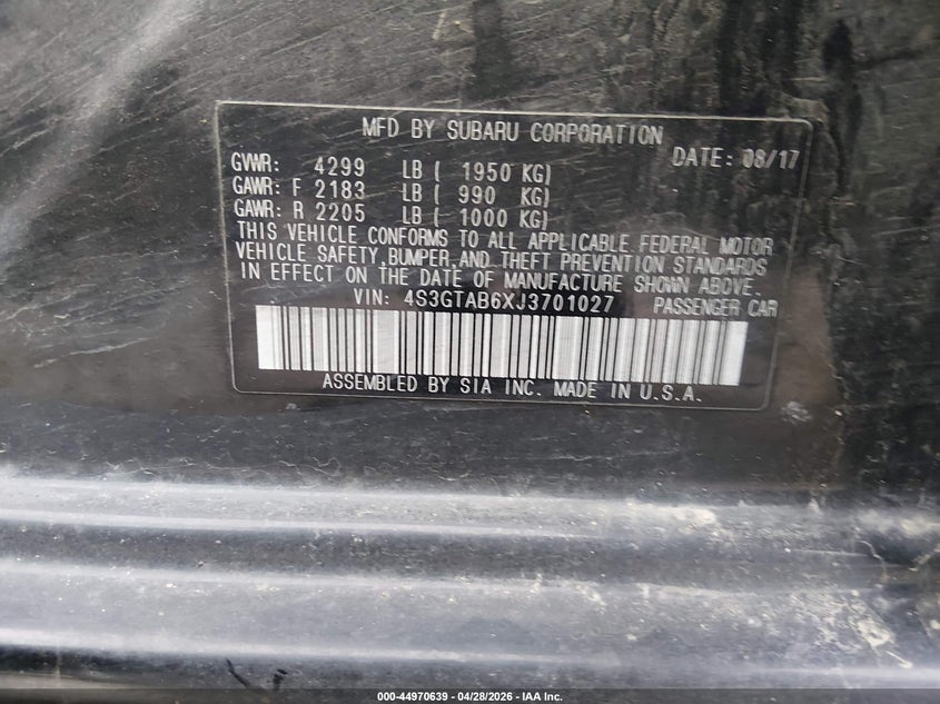 2018 Subaru Impreza VIN 4S3GTAB6XJ3701027 IAAI salvage auction — REAR END, Clear (Kansas), sold $2,250 on 2026-07-10 (photo 9)