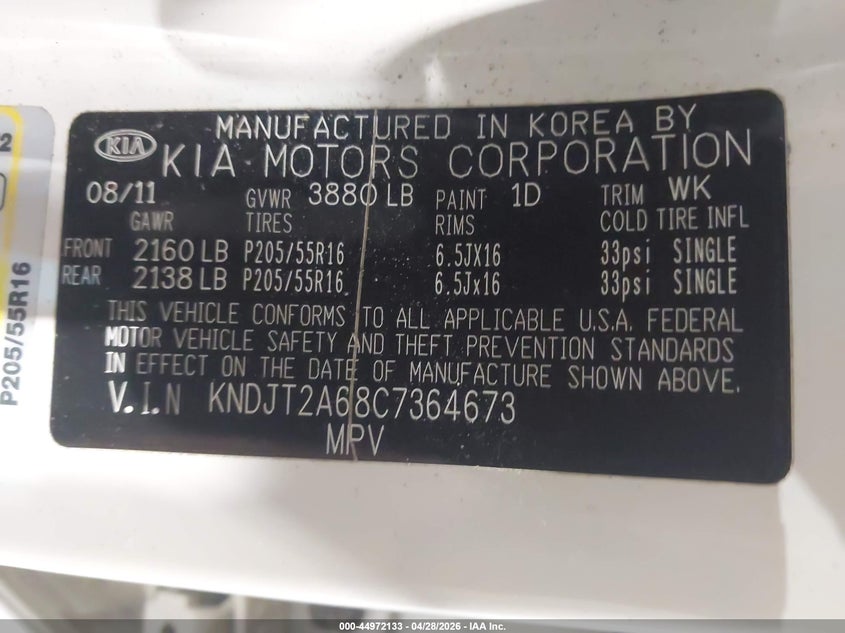 2012 Kia Soul VIN KNDJT2A68C7364673 IAAI salvage auction — FRONT END, Salvage Title, sold $450 on 2026-07-09 (photo 9)