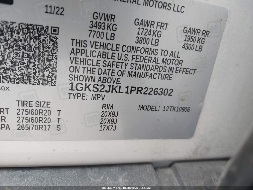 2023 Gmc Yukon VIN 1GKS2JKL1PR226302 IAAI salvage auction — REAR END, Salvage (Texas), sold $33,200 on 2026-07-06 (photo 9)