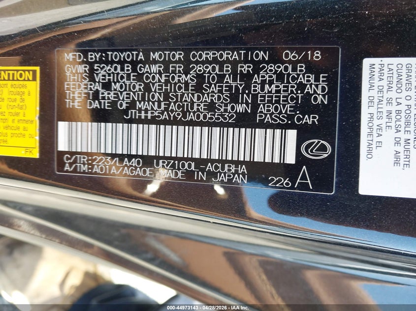 2018 Lexus Lc VIN JTHHP5AY9JA005532 IAAI salvage auction — FRONT END, Salvage Title, sold $29,200 on 2026-07-23 (photo 9)