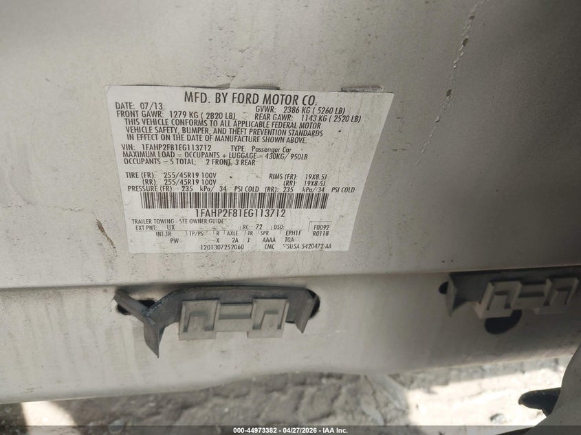 2014 Ford Taurus VIN 1FAHP2F81EG113712 IAAI salvage auction — LEFT FRONT, Salvage Title, sold $400 on 2026-07-09 (photo 9)
