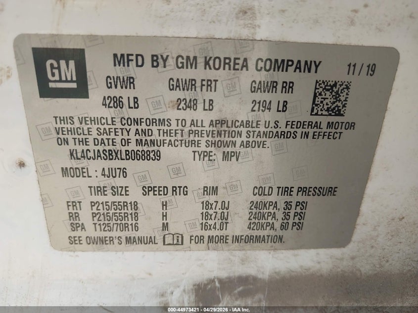 2020 Buick Encore VIN KL4CJASBXLB068839 IAAI salvage auction — FRONT END, Salvage (Texas), sold $1,225 on 2026-07-22 (photo 9)