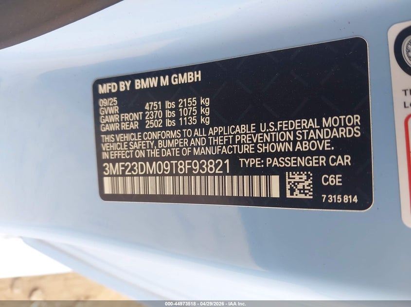 2026 BMW M2 VIN 3MF23DM09T8F93821 IAAI salvage auction — FRONT END, Salvage Title, sold $24,600 on 2026-07-07 (photo 9)