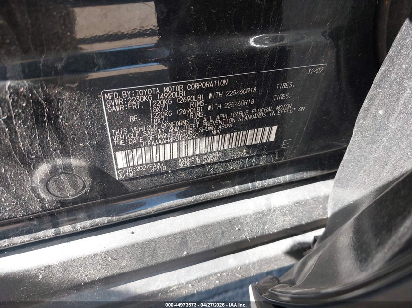 2023 Toyota Venza VIN JTEAAAAH4PJ126390 IAAI salvage auction — REAR END, Salvage (Massachusetts), sold $9,975 on 2026-07-28 (photo 9)