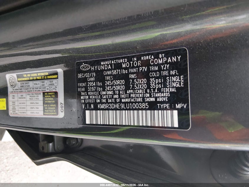 2020 Hyundai Palisade VIN KM8R3DHE9LU100385 IAAI salvage auction — FRONT END, Salvage - Greater Than 75% (Maryland), sold $4,850 on 2026-07-23 (photo 9)