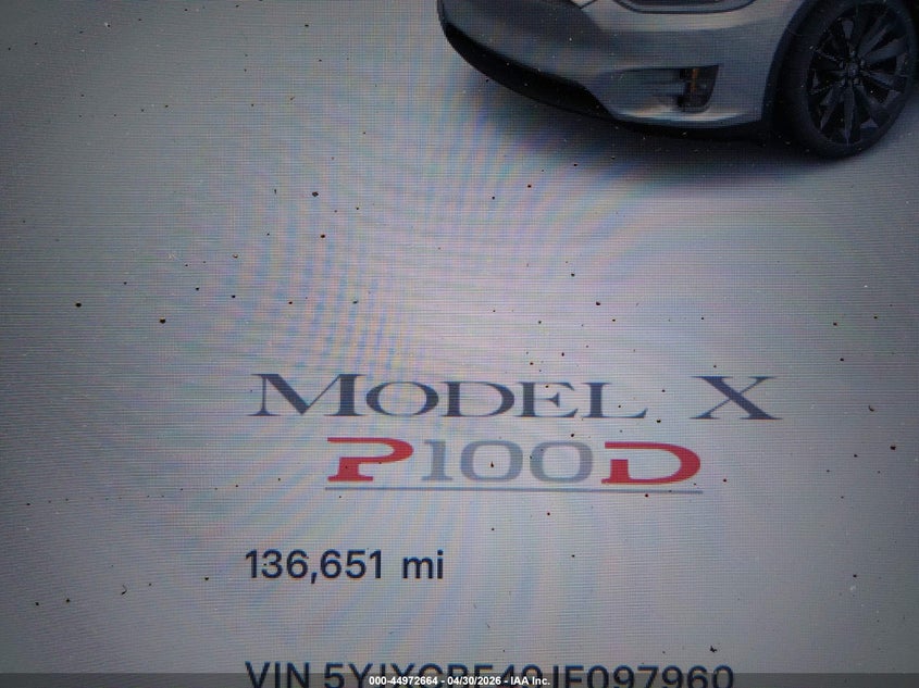 2018 Tesla Model x VIN 5YJXCBE49JF097960 IAAI salvage auction — FRONT & REAR, Salvage (Idaho), sold $3,750 on 2026-07-11 (photo 7)
