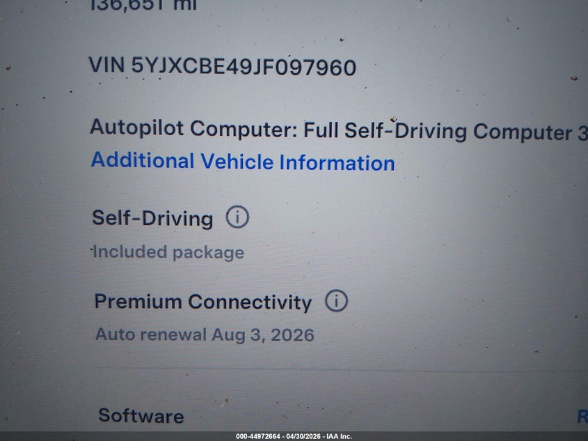 2018 Tesla Model x VIN 5YJXCBE49JF097960 IAAI salvage auction — FRONT & REAR, Salvage (Idaho), sold $3,750 on 2026-07-11 (photo 9)