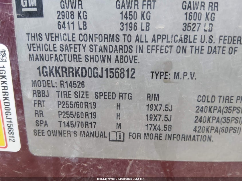 2016 Gmc Acadia VIN 1GKKRRKD0GJ156812 IAAI salvage auction — RIGHT FRONT, Salvage Title, sold $25 on 2026-07-24 (photo 9)