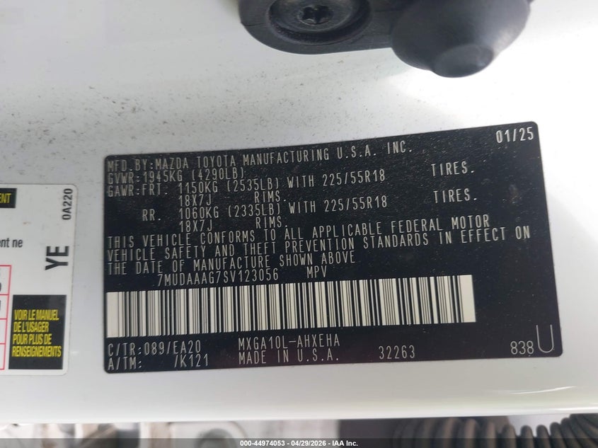 2025 Toyota Corolla cross VIN 7MUDAAAG7SV123056 IAAI salvage auction — REAR END, Salvage Title, sold $5,650 on 2026-07-08 (photo 9)