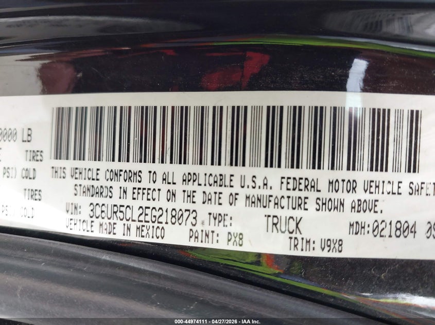 2014 Ram 2500 VIN 3C6UR5CL2EG218073 IAAI salvage auction — FRONT END, Salvage Title, sold $8,100 on 2026-07-29 (photo 9)