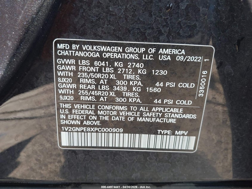 2023 Volkswagen Id.4 VIN 1V2GNPE8XPC000909 IAAI salvage auction — FRONT END, Salvage - Greater Than 75% (Maryland), sold $11,400 on 2026-07-24 (photo 9)
