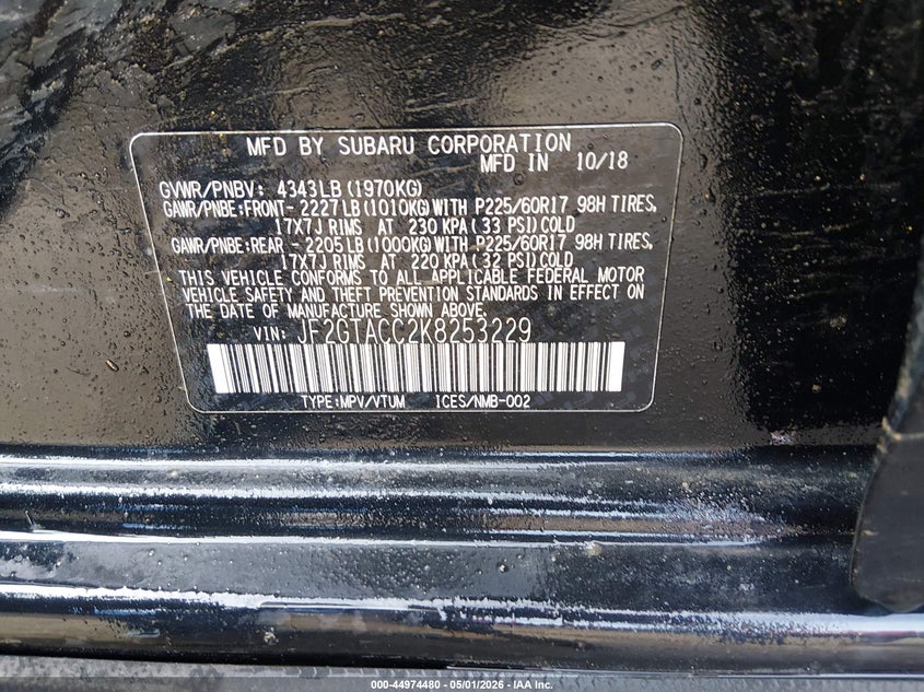 2019 Subaru Xv VIN JF2GTACC2K8253229 IAAI salvage auction — LEFT SIDE, Salvage (West Virginia), sold $2,925 on 2026-07-30 (photo 9)