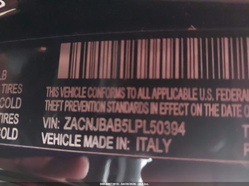 2020 Jeep Renegade VIN ZACNJBAB5LPL50394 IAAI salvage auction — RIGHT FRONT, Original (Texas), sold $1,850 on 2026-07-09 (photo 9)