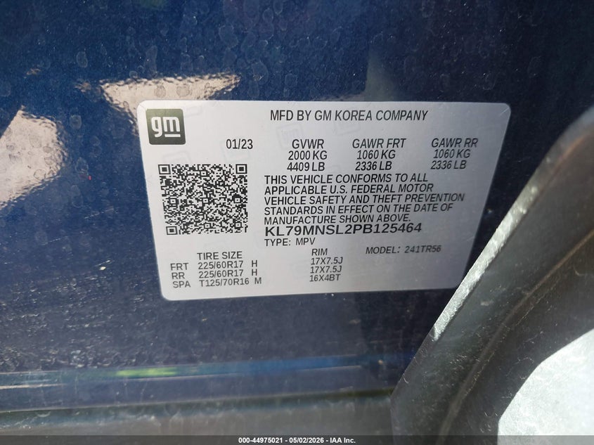 2023 Chevrolet Trailblazer VIN KL79MNSL2PB125464 IAAI salvage auction — HAIL, Salvage (Iowa), sold $7,225 on 2026-07-13 (photo 9)