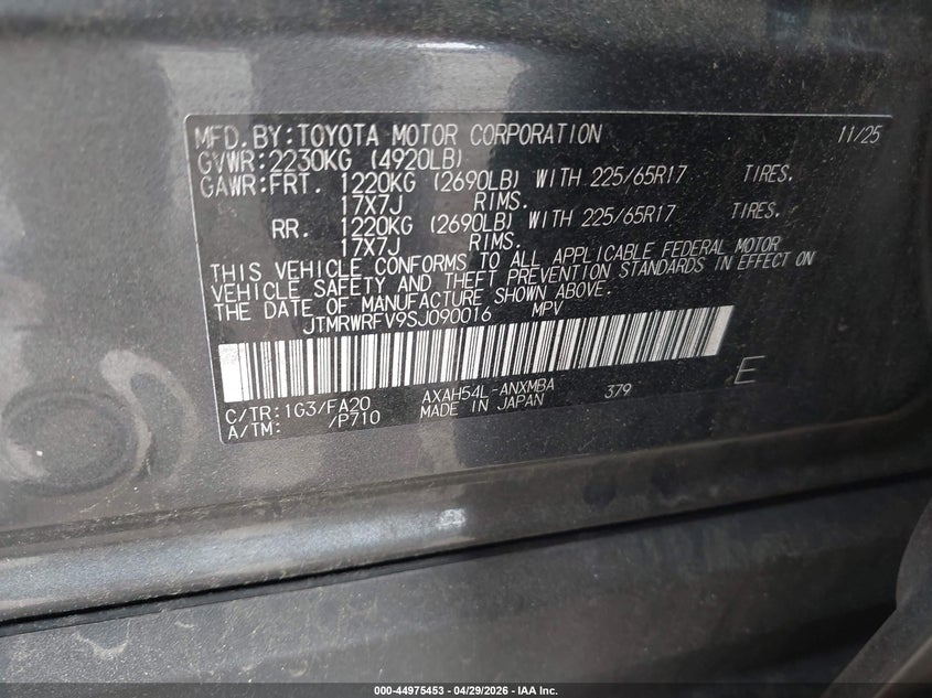 2025 Toyota Rav 4 VIN JTMRWRFV9SJ090016 IAAI salvage auction — LEFT SIDE, Salvage Title, sold $8,400 on 2026-07-10 (photo 9)