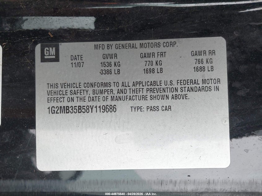 2008 Pontiac Solstice VIN 1G2MB35B58Y119686 IAAI salvage auction — SIDE, Salvage (Missouri), sold $1,050 on 2026-09-07 (photo 9)