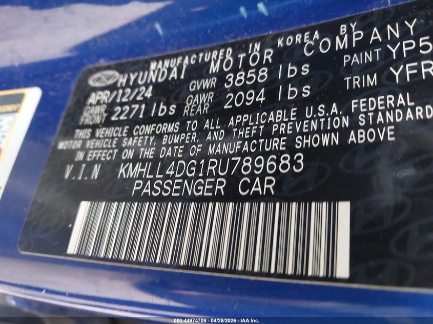2024 Hyundai Elantra VIN KMHLL4DG1RU789683 IAAI salvage auction — REAR END, Salvage Title, sold $4,550 on 2026-07-29 (photo 9)