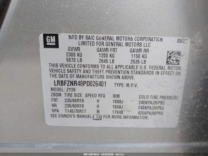 2023 Buick Envision VIN LRBFZNR48PD026401 IAAI salvage auction — RIGHT SIDE, Original (Texas), sold $3,525 on 2026-07-14 (photo 9)