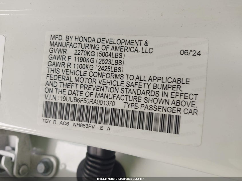 2024 Acura Tlx VIN 19UUB6F50RA001370 IAAI salvage auction — UNKNOWN, Salvage Title, sold $29,250 on 2026-07-26 (photo 9)