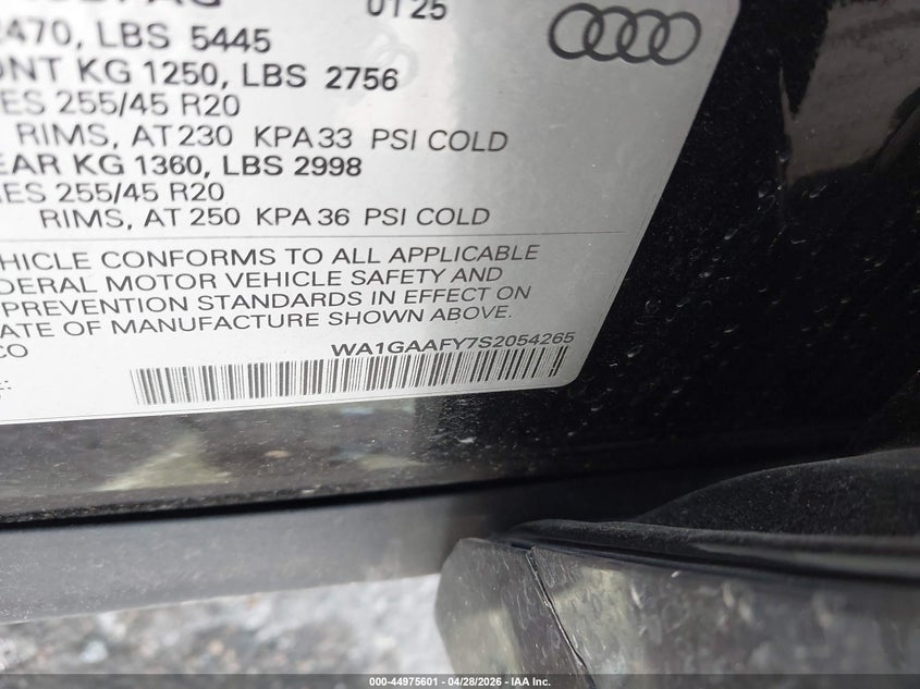 2025 Audi Q5 VIN WA1GAAFY7S2054265 IAAI salvage auction — FRONT END, Salvage (Texas), sold $13,500 on 2026-07-15 (photo 9)