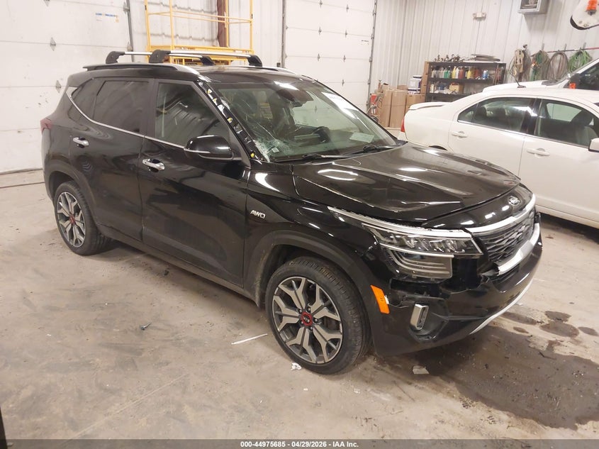 2021 Kia Seltos VIN KNDETCA21M7116397 IAAI salvage auction — FRONT END, Scrap (Michigan), sold $3,000 on 2026-07-14 (photo 1)