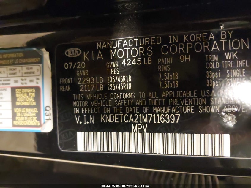 2021 Kia Seltos VIN KNDETCA21M7116397 IAAI salvage auction — FRONT END, Scrap (Michigan), sold $3,000 on 2026-07-14 (photo 9)