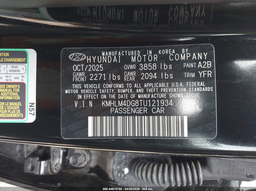 2026 Hyundai Elantra VIN KMHLM4DG8TU121934 IAAI salvage auction — FRESH WATER, Salvage Title, sold $7,800 on 2026-07-15 (photo 9)