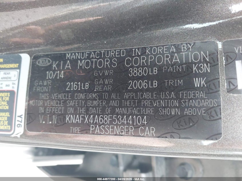 2015 Kia Forte VIN KNAFX4A68F5344104 IAAI salvage auction — REAR END, Salvage Title, sold $1,400 on 2026-07-09 (photo 9)