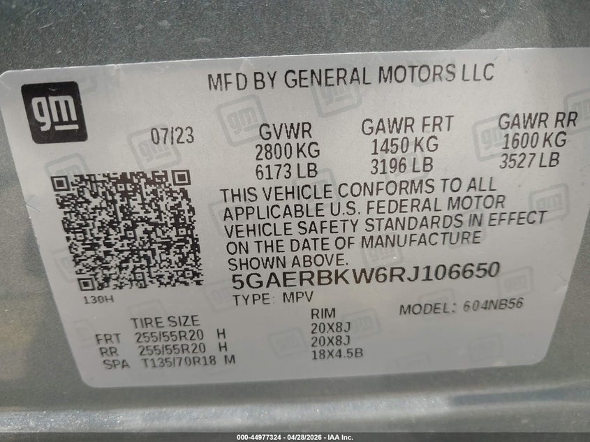 2024 Buick Enclave VIN 5GAERBKW6RJ106650 IAAI salvage auction — RIGHT FRONT, Original (Texas), sold $7,500 on 2026-07-16 (photo 9)