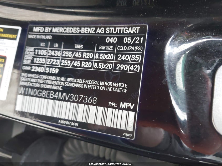 2021 Mercedes-benz Glc VIN W1N0G8EB4MV307368 IAAI salvage auction — FRONT END, Salvage (Illinois), sold $10,450 on 2026-07-14 (photo 9)
