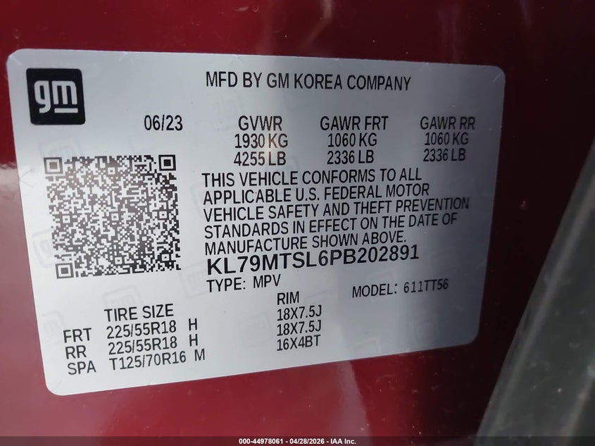 2023 Chevrolet Trailblazer VIN KL79MTSL6PB202891 IAAI salvage auction — REAR END, Original (Texas), sold $4,775 on 2026-07-14 (photo 9)