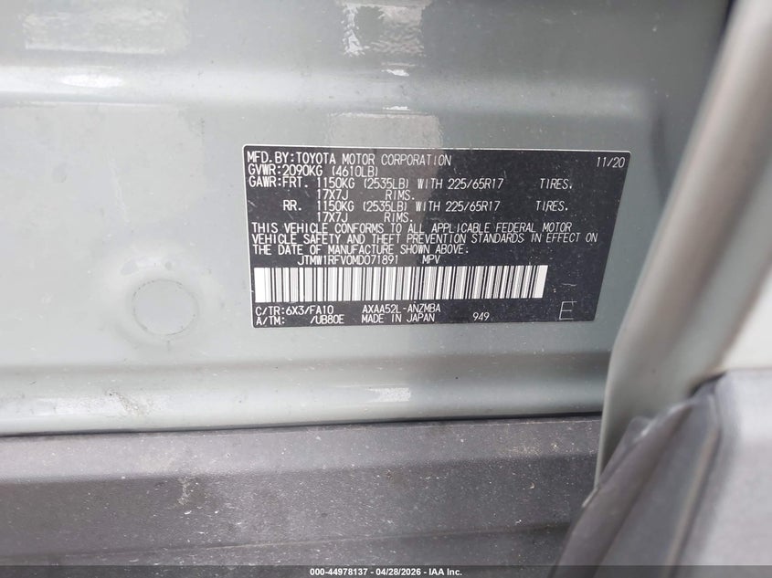 2021 Toyota Rav 4 VIN JTMW1RFV0MD071891 IAAI salvage auction — LEFT FRONT, Original (Texas), sold $12,700 on 2026-07-07 (photo 9)