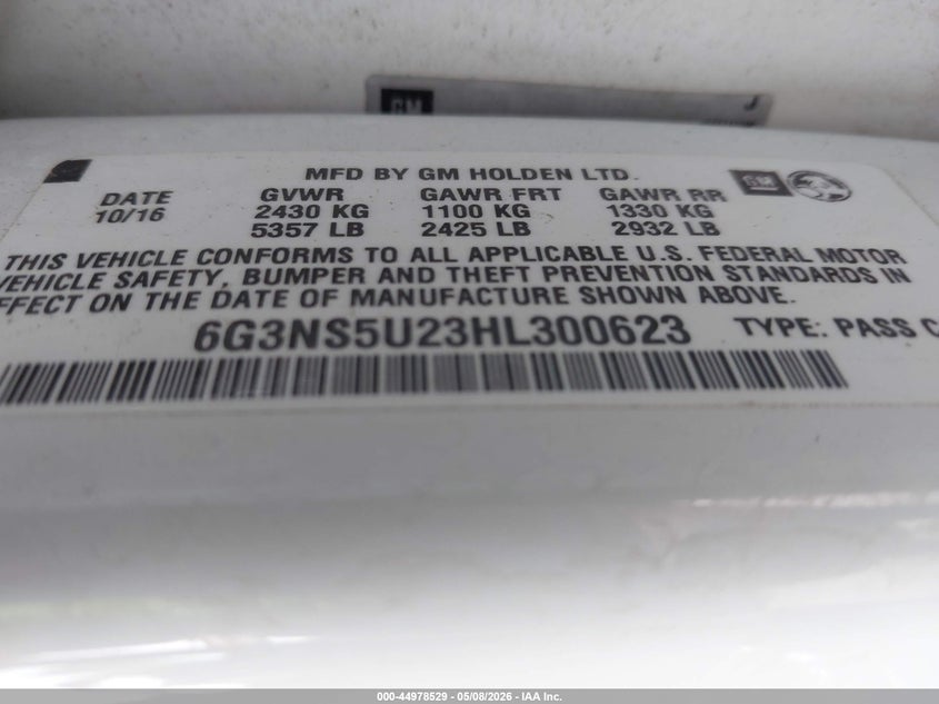 2017 Chevrolet Caprice VIN 6G3NS5U23HL300623 IAAI salvage auction — FRONT END, Original (Texas), sold $125 on 2026-07-16 (photo 9)