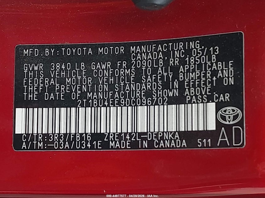 2013 Toyota Corolla VIN 2T1BU4EE9DC096702 IAAI salvage auction — FRONT END, Salvage (Oregon), sold $550 on 2026-07-09 (photo 9)