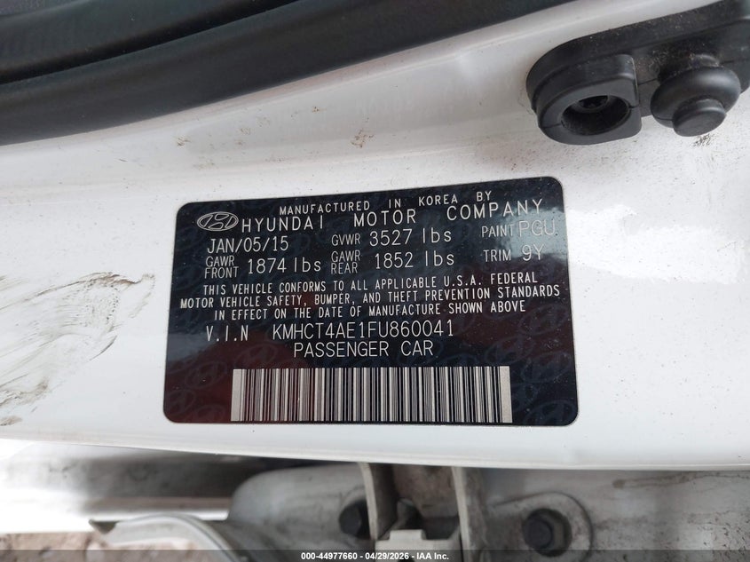 2015 Hyundai Accent VIN KMHCT4AE1FU860041 IAAI salvage auction — FRONT END, Salvage (Pennsylvania), sold $775 on 2026-07-31 (photo 9)