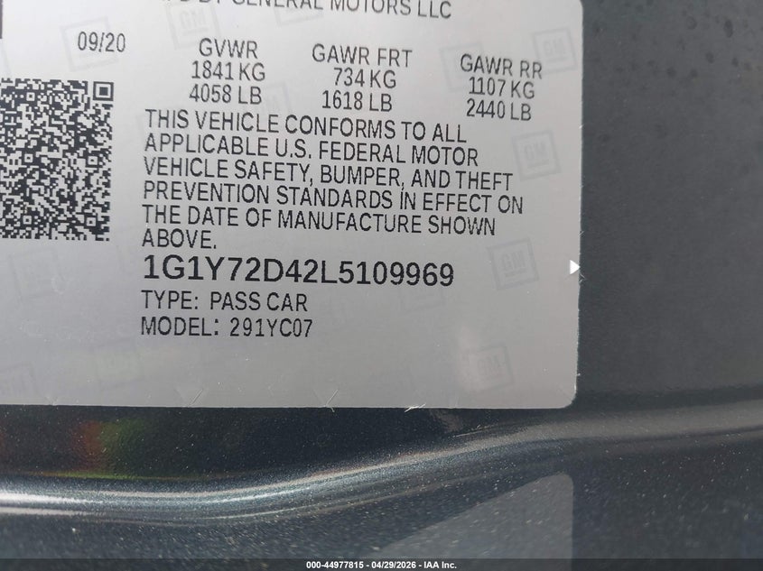2020 Chevrolet Corvette VIN 1G1Y72D42L5109969 IAAI salvage auction — UNDERCARRIAGE, Salvage (North Carolina), sold $38,250 on 2026-07-13 (photo 9)