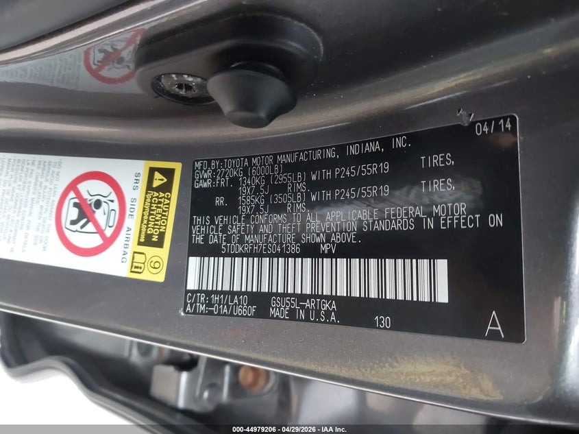 2014 Toyota Highlander VIN 5TDDKRFH7ES041386 IAAI salvage auction — FRONT END, Clear (Michigan), sold $8,000 on 2026-07-06 (photo 9)