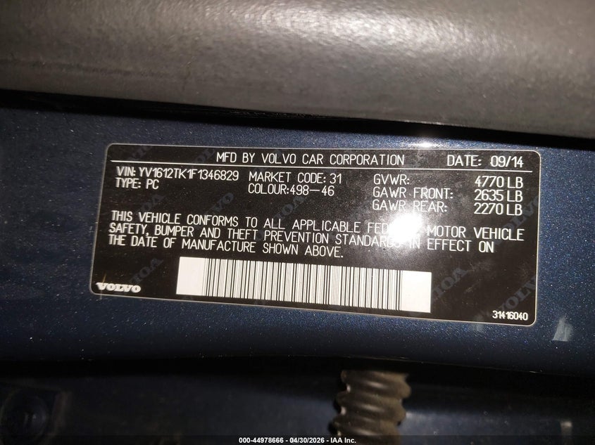 2015 Volvo S60 VIN YV1612TK1F1346829 IAAI salvage auction — FRONT END, Salvage (Maine), sold $1,075 on 2026-08-10 (photo 9)