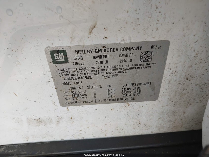 2016 Buick Encore VIN KL4CJESB1GB725783 IAAI salvage auction — FRONT END, Salvage (Montana), sold $250 on 2026-07-15 (photo 9)