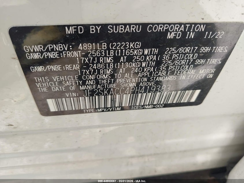 2023 Subaru Forester VIN JF2SKACC4PH419383 IAAI salvage auction — REAR END, Salvage (Idaho), sold $2,150 on 2026-07-29 (photo 9)