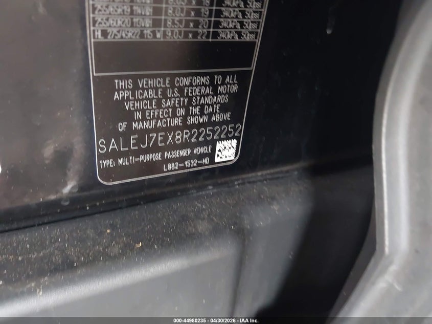 2024 Land rover Defender VIN SALEJ7EX8R2252252 IAAI salvage auction — FRONT END, Salvage (Texas), sold $18,100 on 2026-07-30 (photo 9)