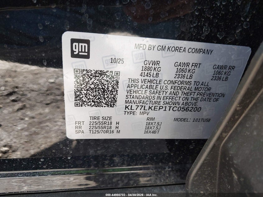 2026 Chevrolet Trax VIN KL77LKEP1TC056200 IAAI salvage auction — RIGHT SIDE, Salvage Title, sold $25 on 2026-07-28 (photo 9)