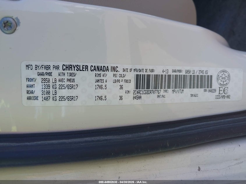 2013 Chrysler Town & country VIN 2C4RC1CG9DR707767 IAAI salvage auction — NORMAL WEAR, Clear (Idaho), sold $275 on 2026-07-12 (photo 9)