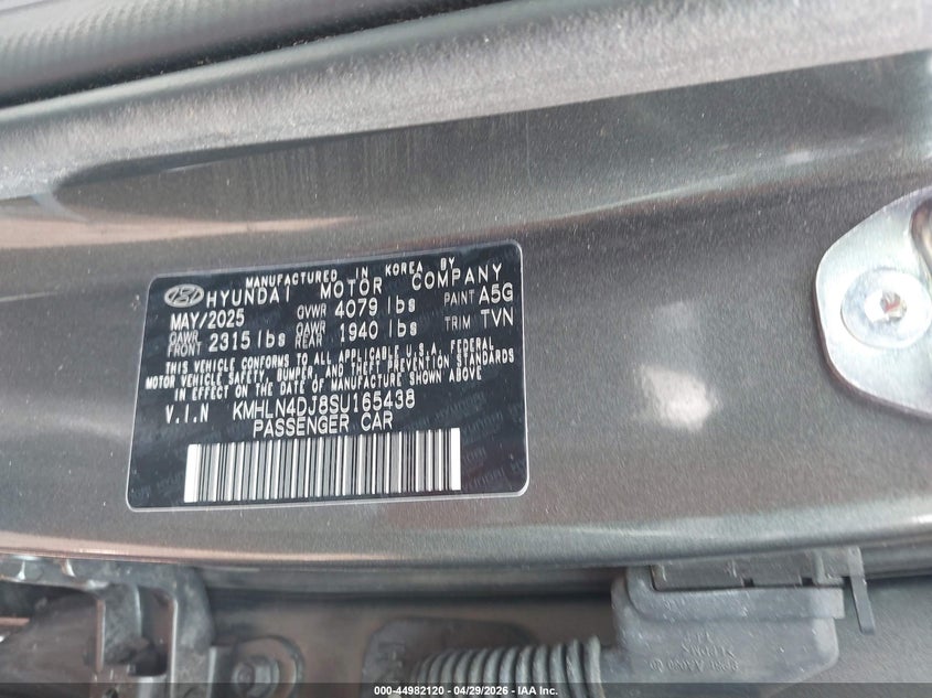 2025 Hyundai Elantra VIN KMHLN4DJ8SU165438 IAAI salvage auction — FRONT & REAR, Salvage Title, sold $6,675 on 2026-07-22 (photo 9)